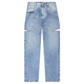 High Rise Baggy Cut Out Jeans with 5 Pockets in Blue