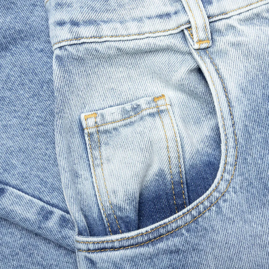 High Rise Baggy Cut Out Jeans with 5 Pockets in Blue