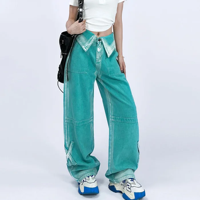 90's Kids Collar Wide Leg Jeans