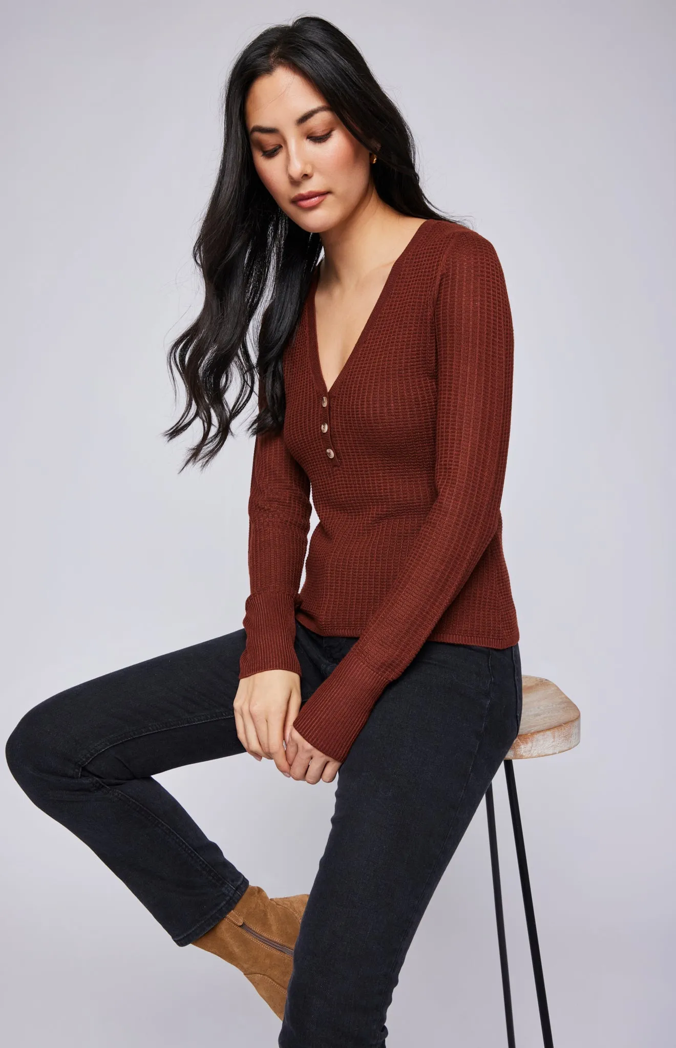 Abigail Waffle Knit Pullover Top