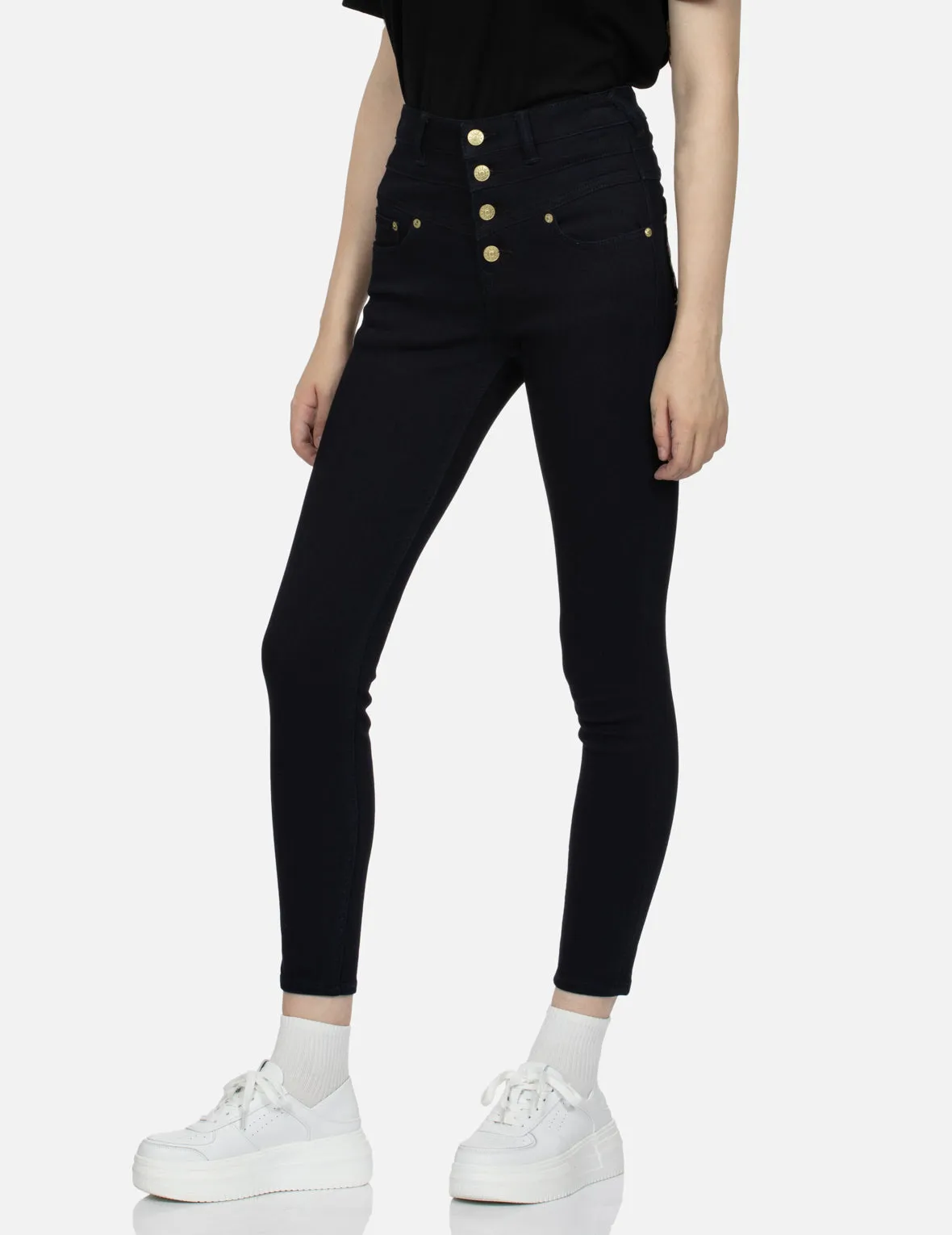 Allover Kamon and Logo-pattern Pocket High-waist Skinny Jeans