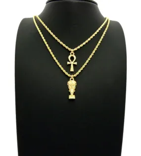 Ankh / Nefertitti Set on Rope Chain