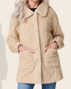 Textured Teddy Motif Beige Coat