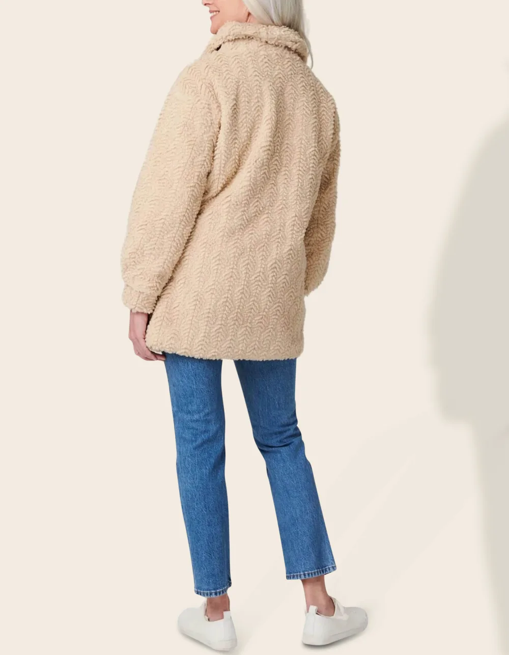 Textured Teddy Motif Beige Coat