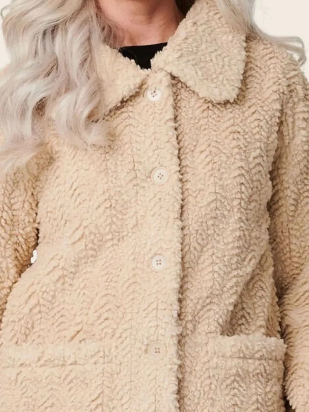 Textured Teddy Motif Beige Coat