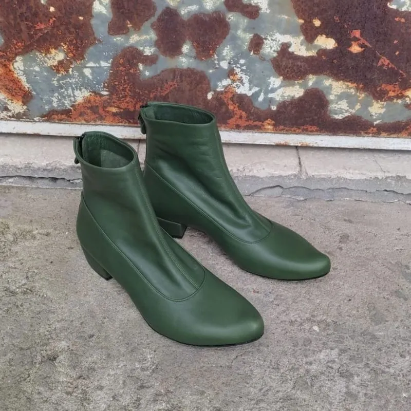 ARLINDA Grass | Green Leather Boots