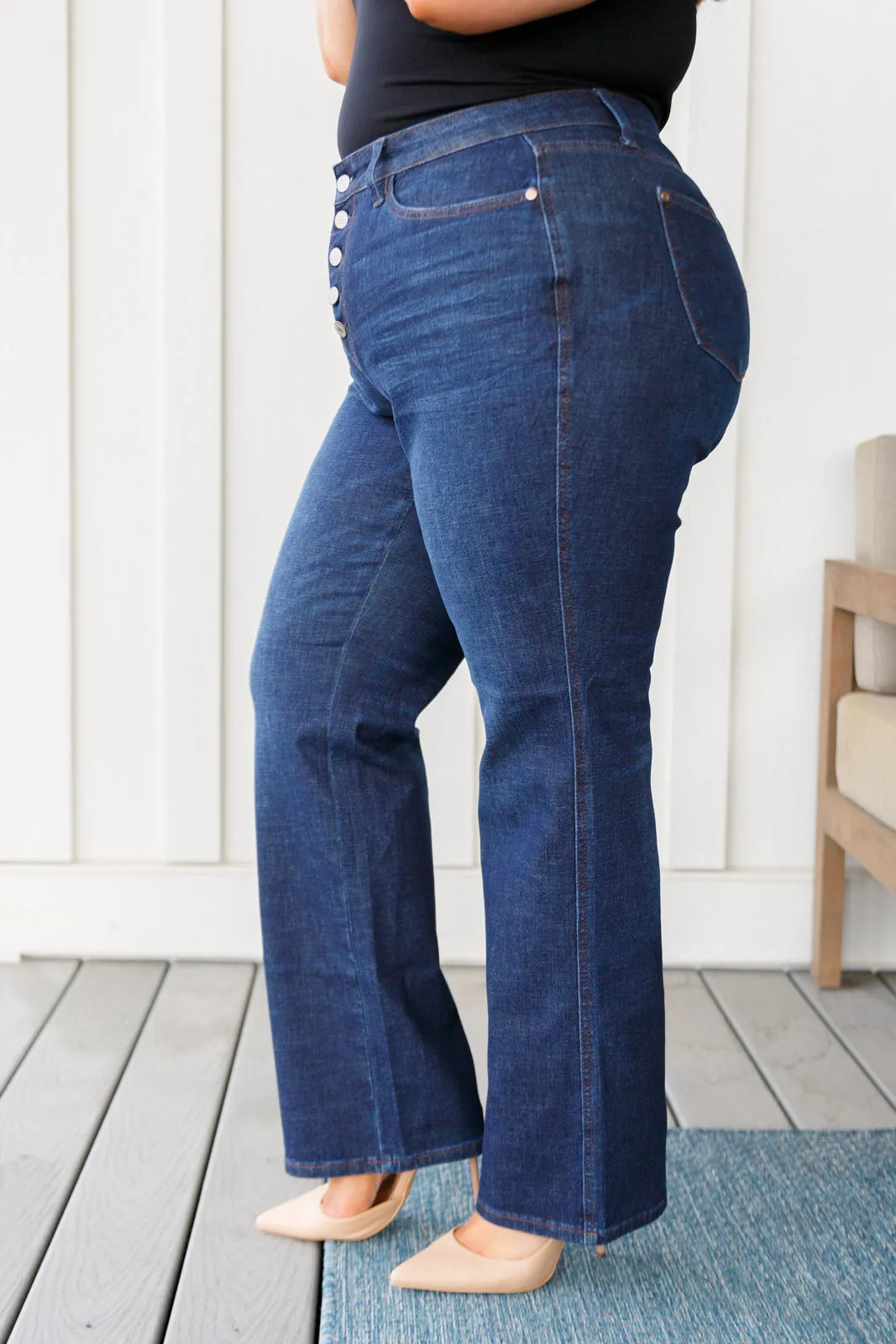 High Rise Button-Fly Straight Jeans