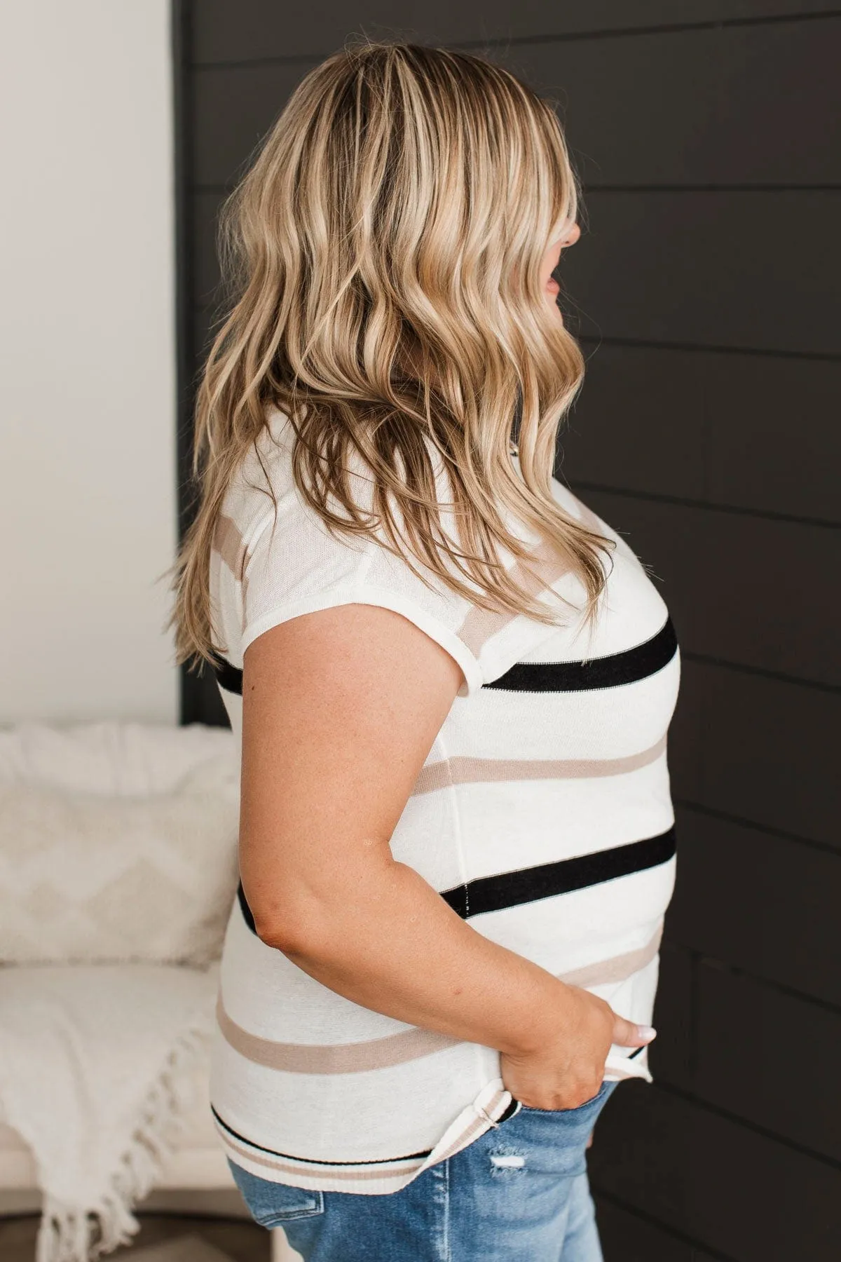 Striped Ivory & Taupe Knit Top