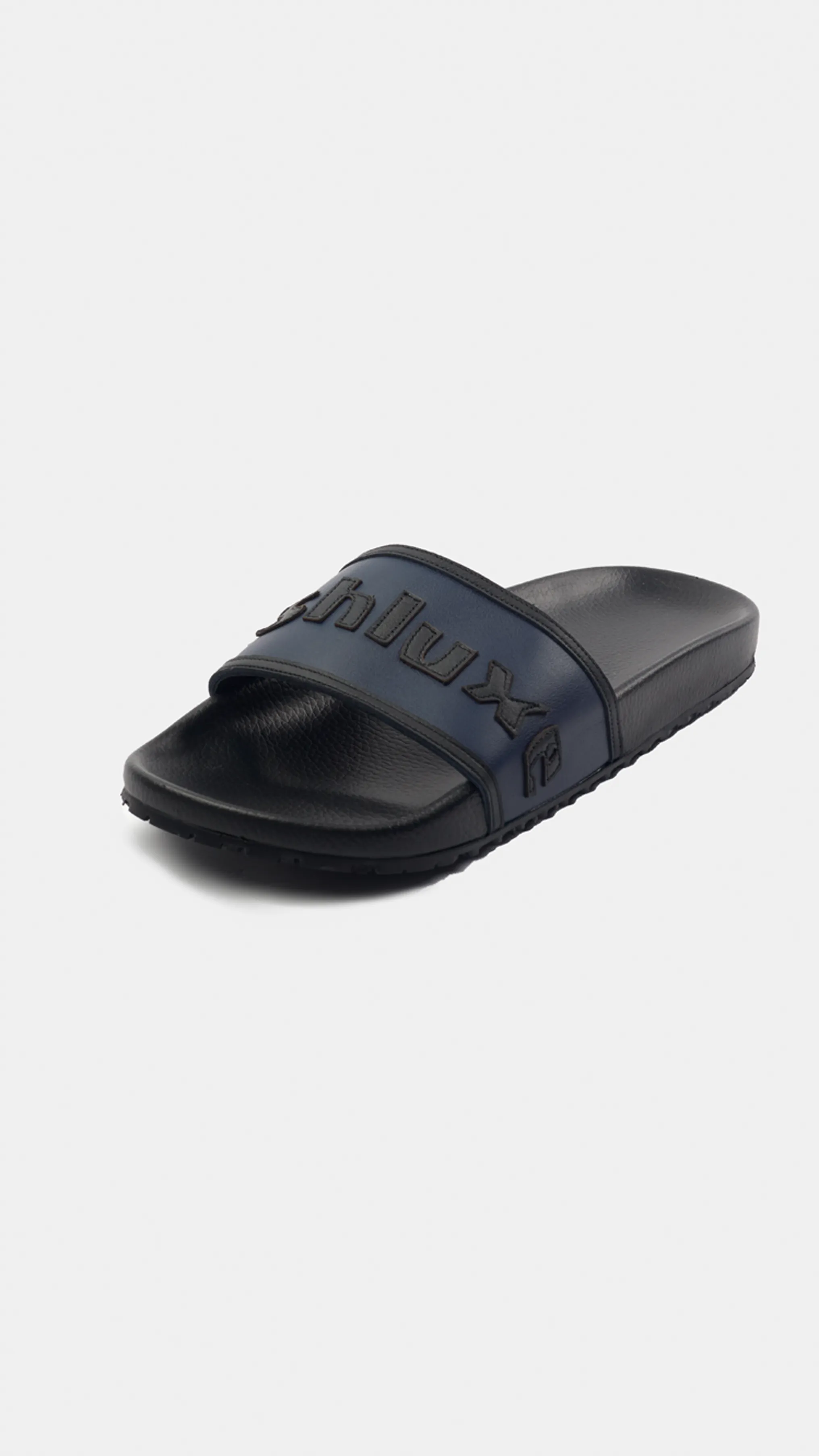 Ashluxe Stitched Leather Slides - Blue