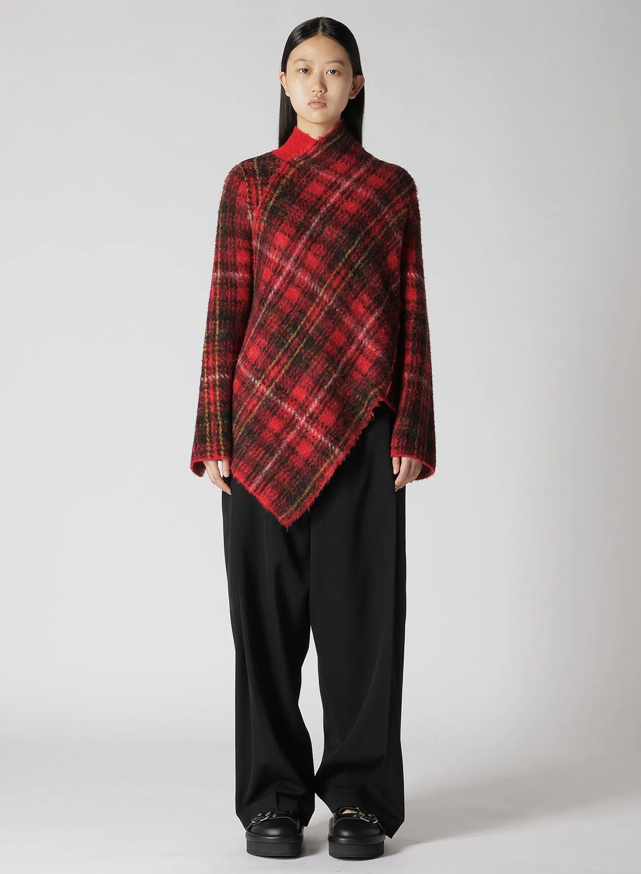 ASYMMETRIC TARTAN CHECK KNIT