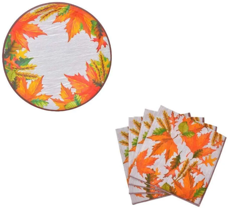 Autumn Harvest Thanksgiving Decorative Paper Plates and Napkin Set Party Accessory