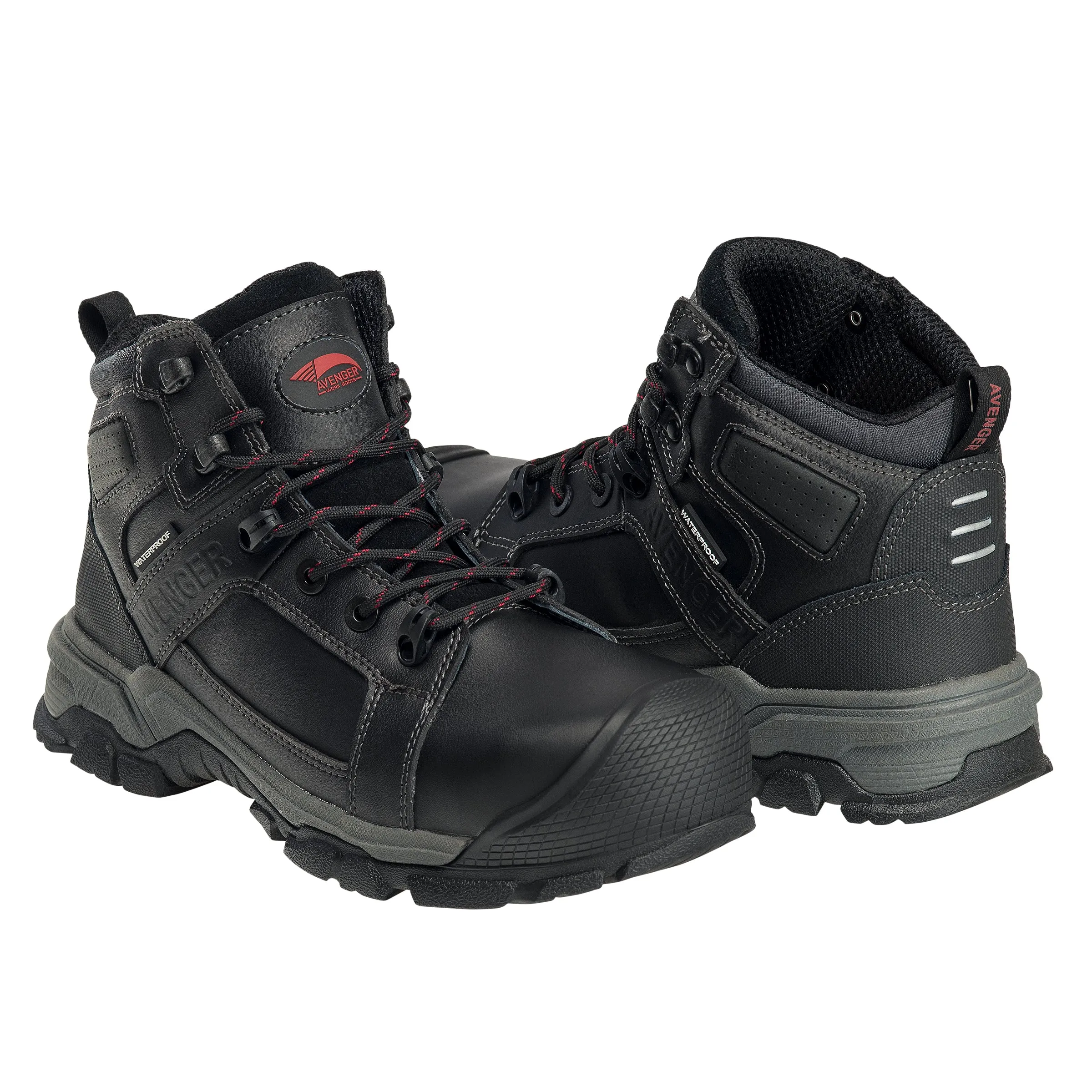 Avenger Men's Waterproof Round Toe Work Boot with Carbon Toe EH Protection and 6 Ripsaw Sole in Black