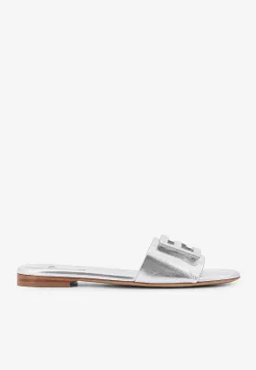 Baguette Flat Sandals in Metallic Leather