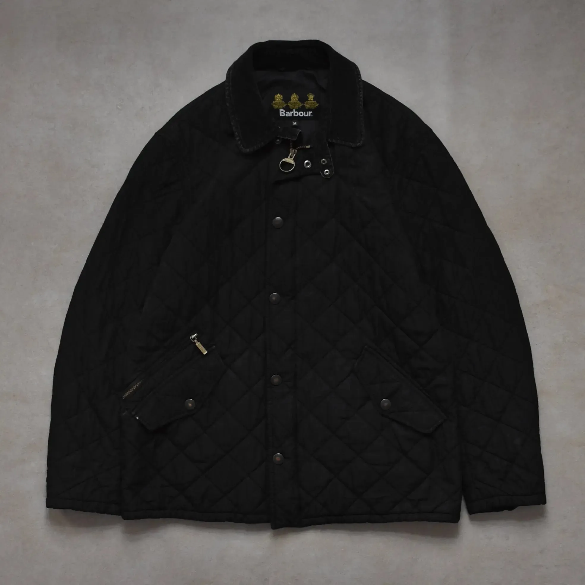 Barbour Corduroy Trimmed Guilted Black Jacket - M