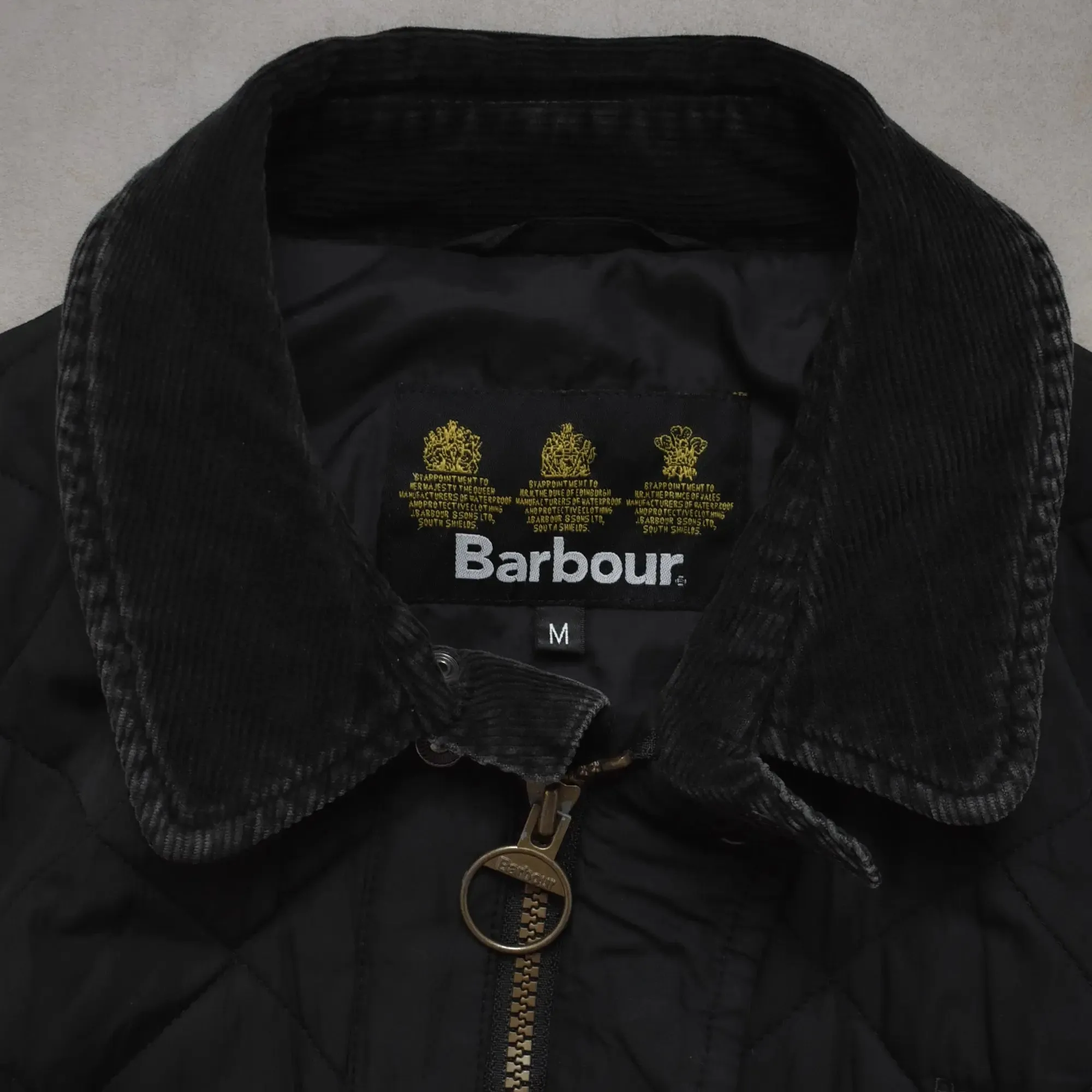 Barbour Corduroy Trimmed Guilted Black Jacket - M