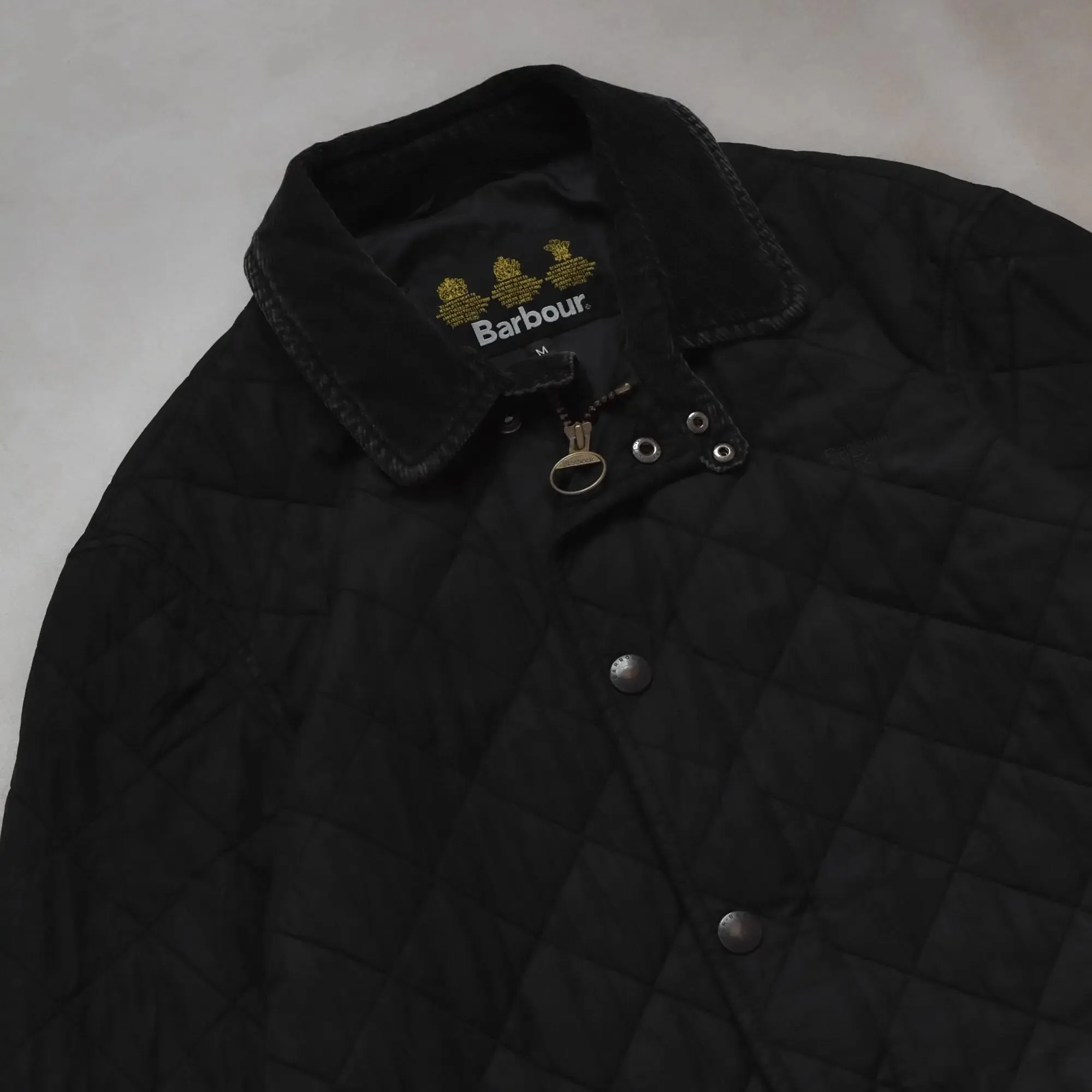 Barbour Corduroy Trimmed Guilted Black Jacket - M