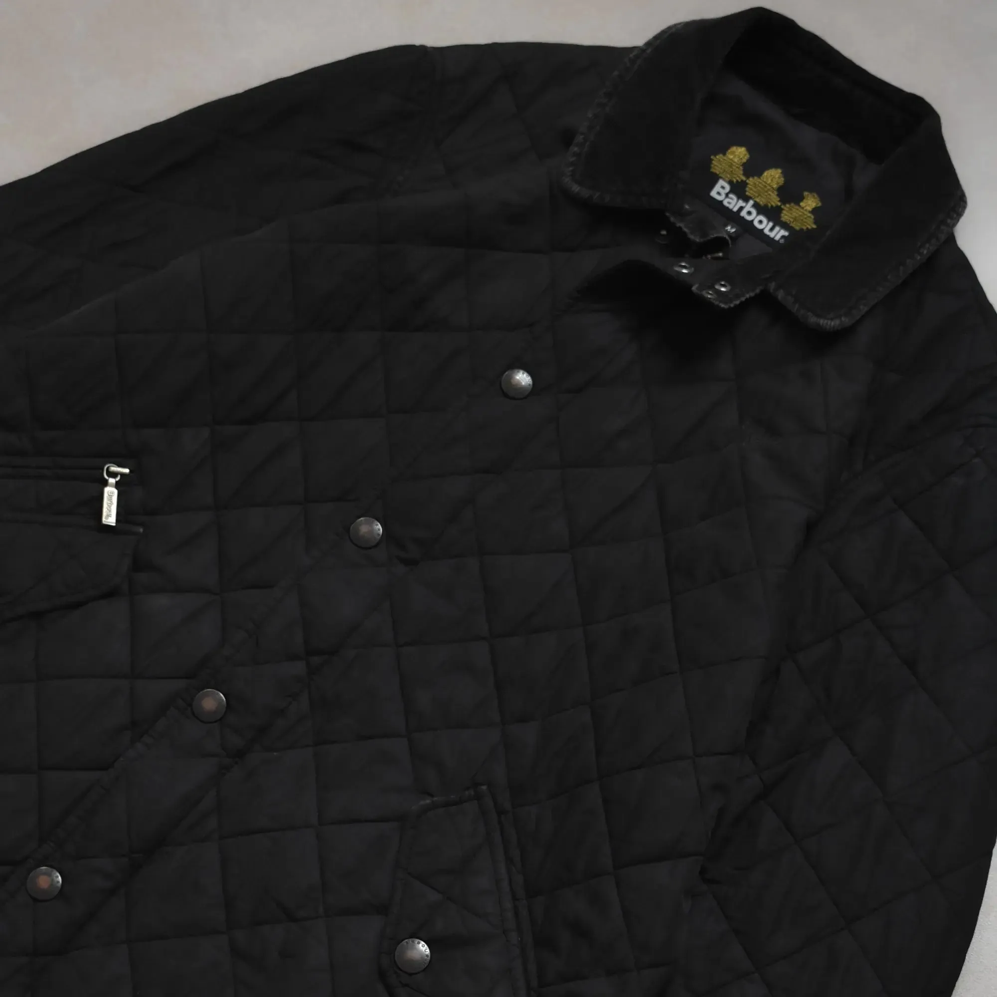 Barbour Corduroy Trimmed Guilted Black Jacket - M