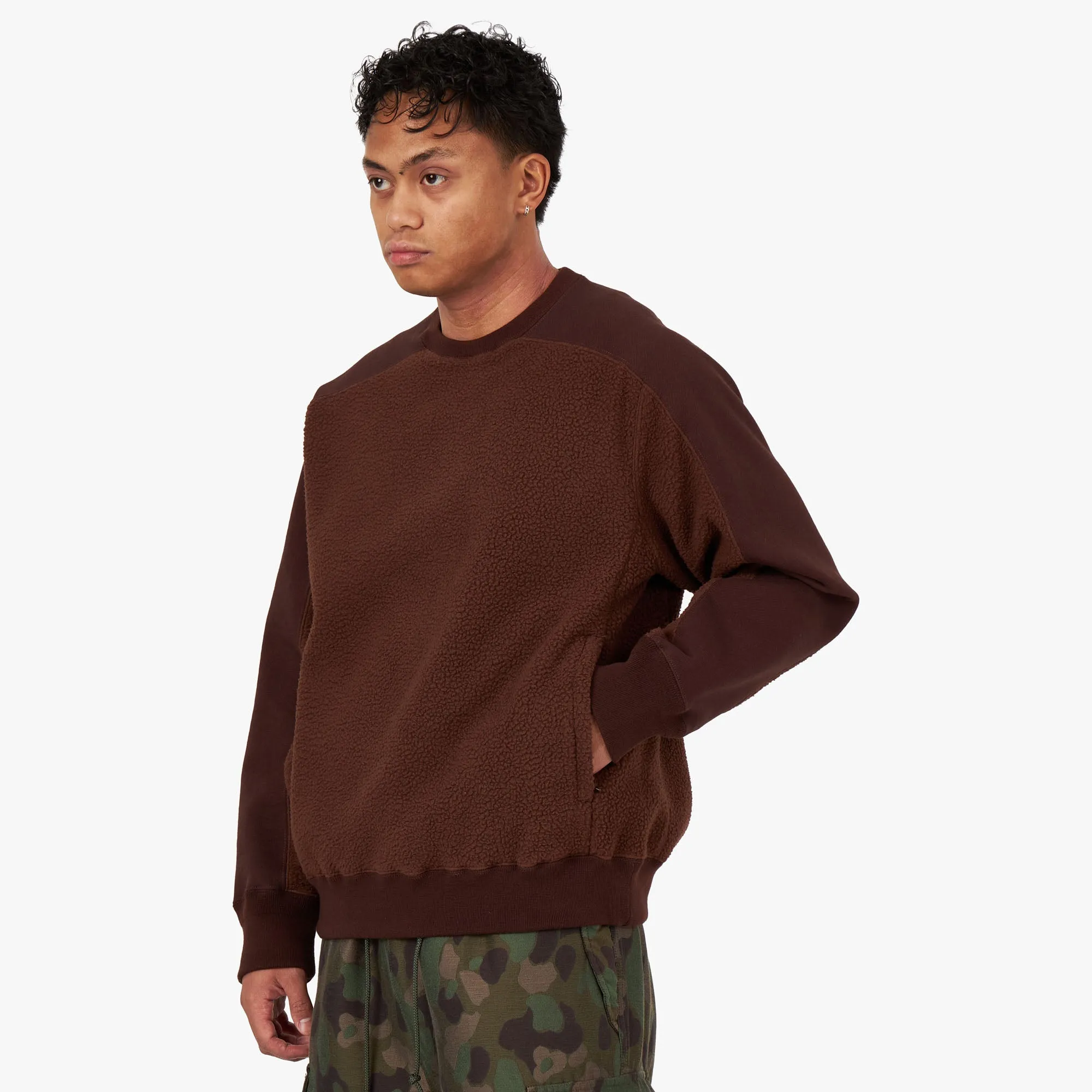 BEAMS PLUS MIL Fleece Crewneck in Brown - Shop Now