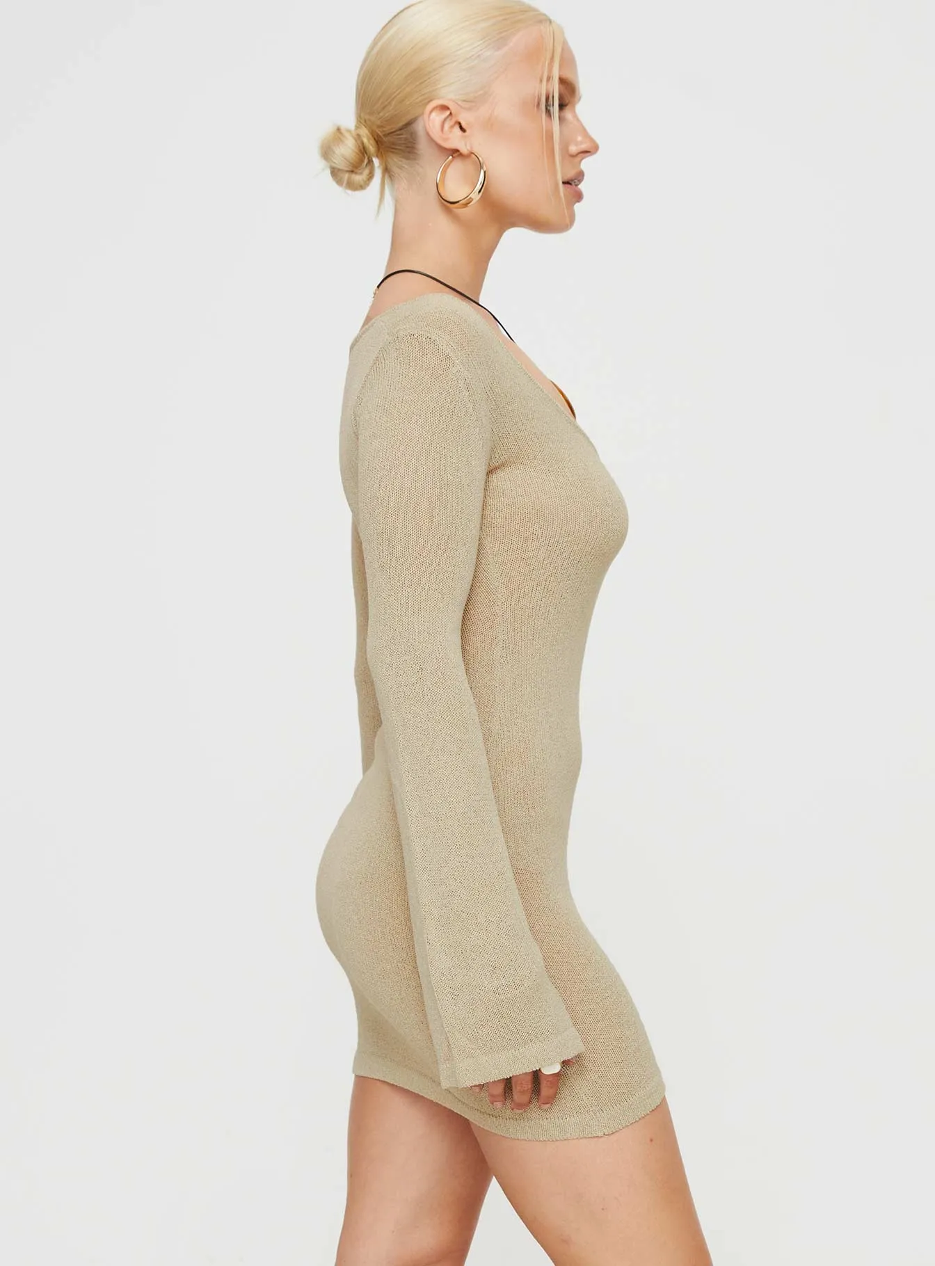 Beige Mini Dress with Long Sleeves - Balart