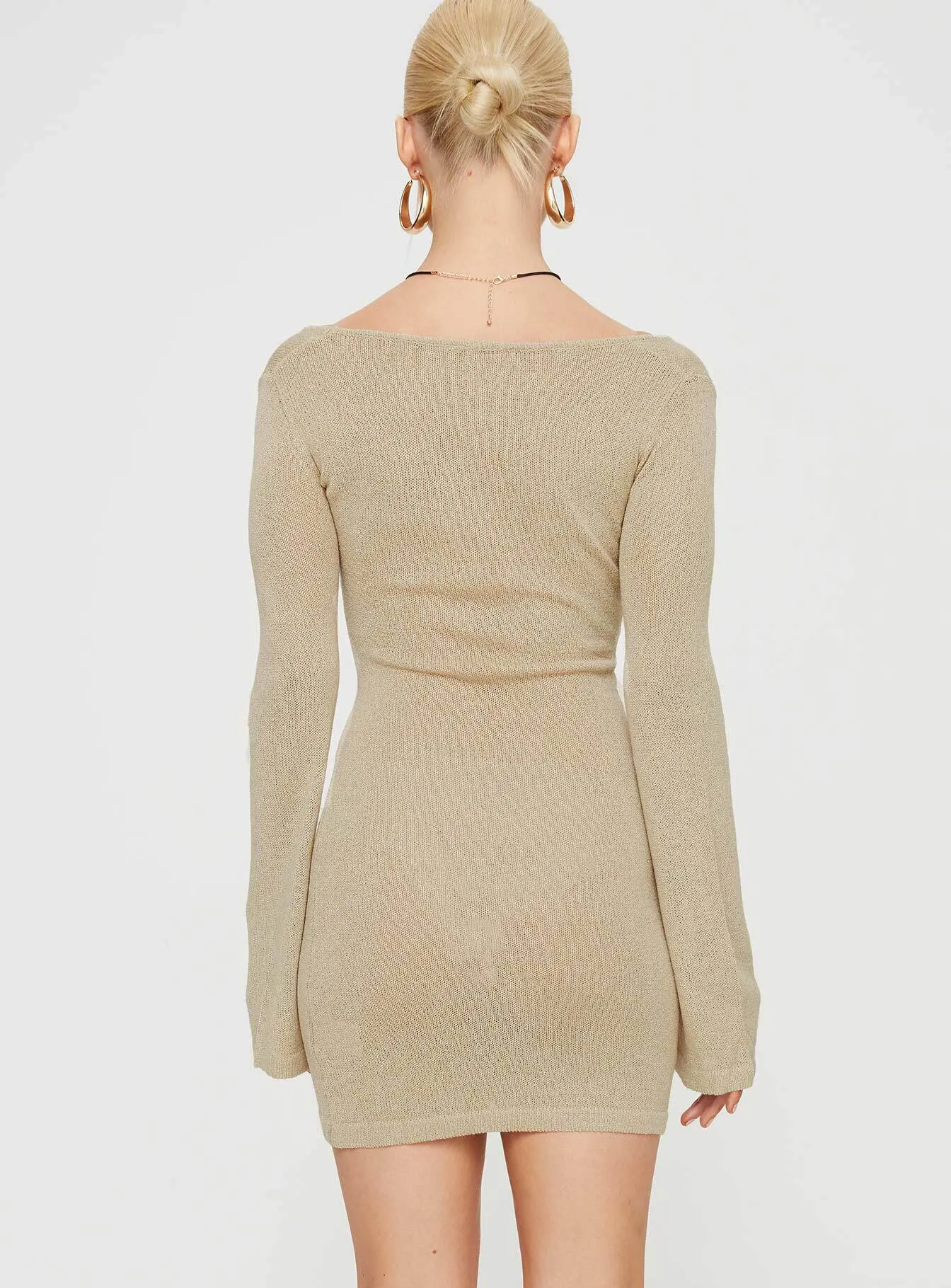 Beige Mini Dress with Long Sleeves - Balart