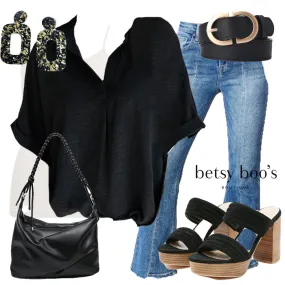 Betti Dolman Sleeve Black Top Matching Set - STS