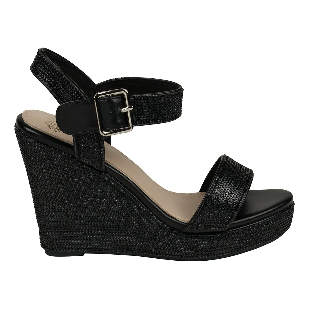 Betty Black Embellished Slingback Wedge Sandals