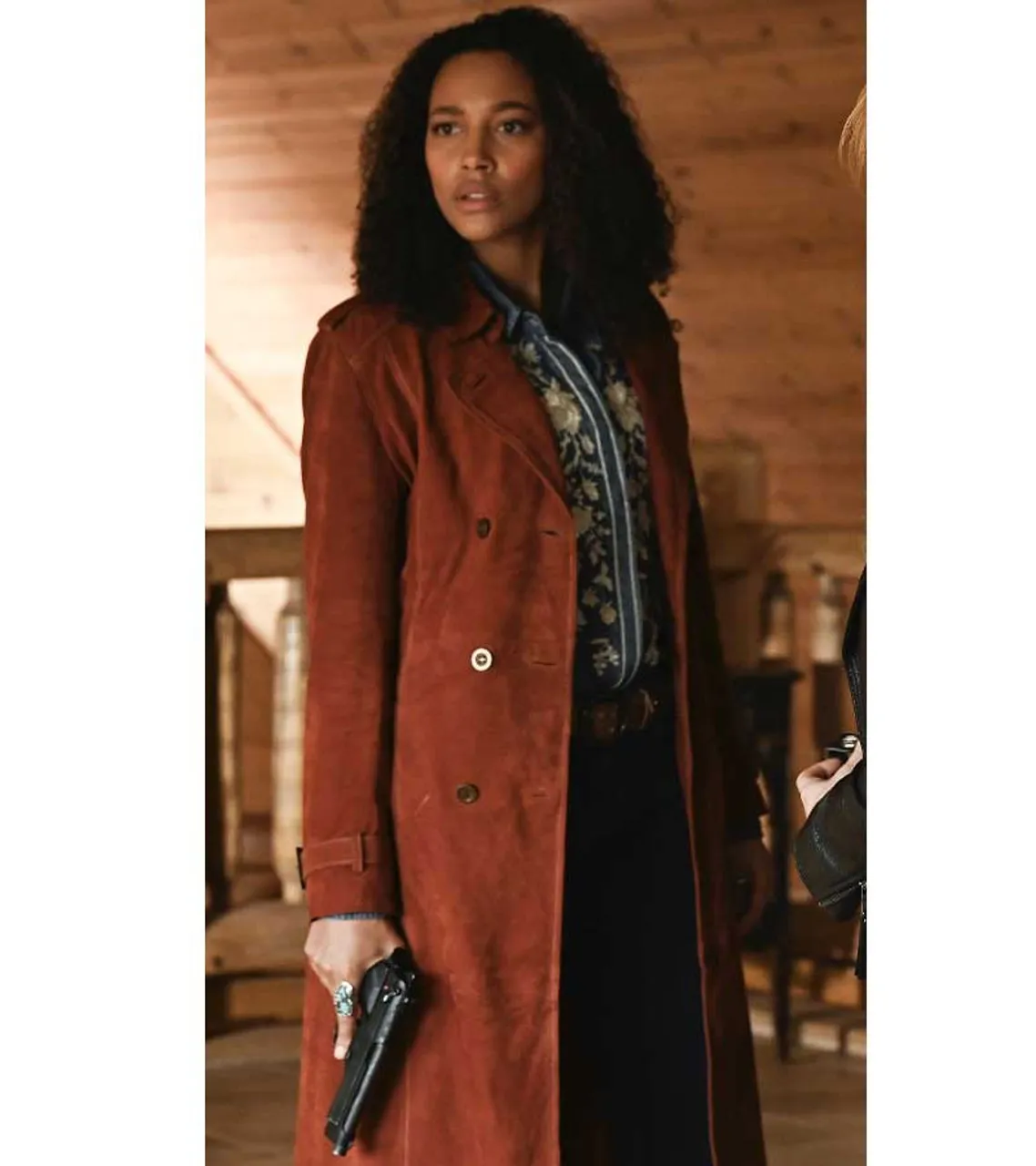 Brown Trench Coat by Kylie Bunbury in Big Sky