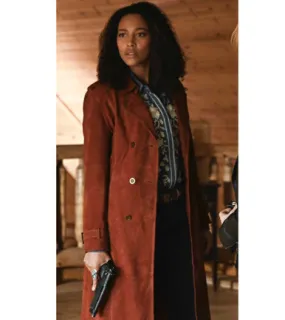 Brown Trench Coat by Kylie Bunbury in Big Sky