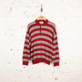 Bizzarro Striped Knit Collared Knit Jumper - Red - L