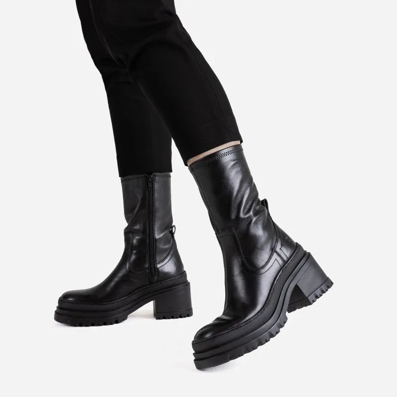 Black Ankle Boots with Stretch Fabric - Lyssa