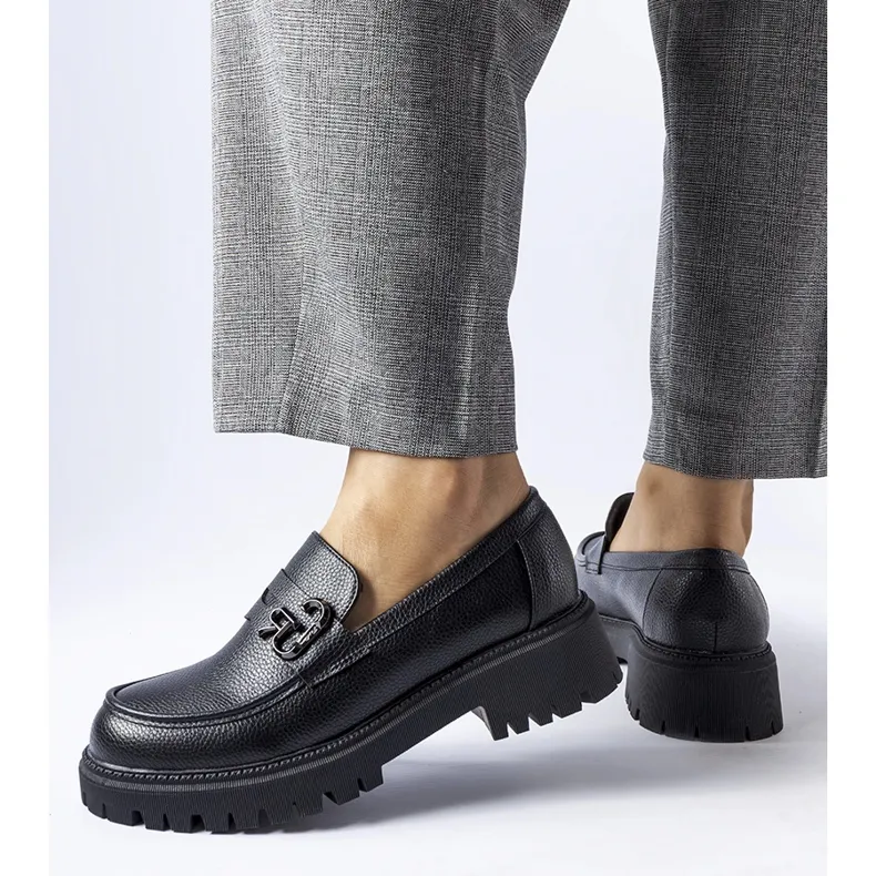 Classic Black Moccasins with Buckle