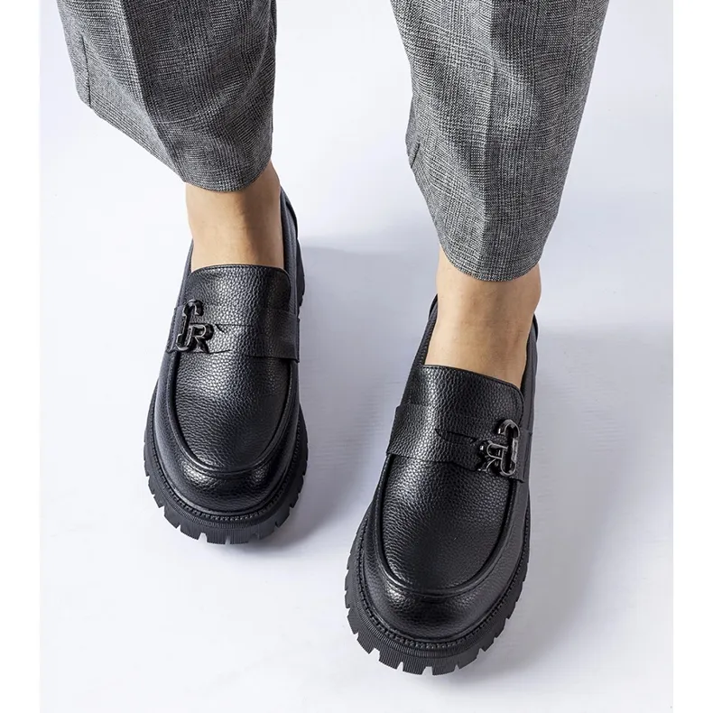 Classic Black Moccasins with Buckle