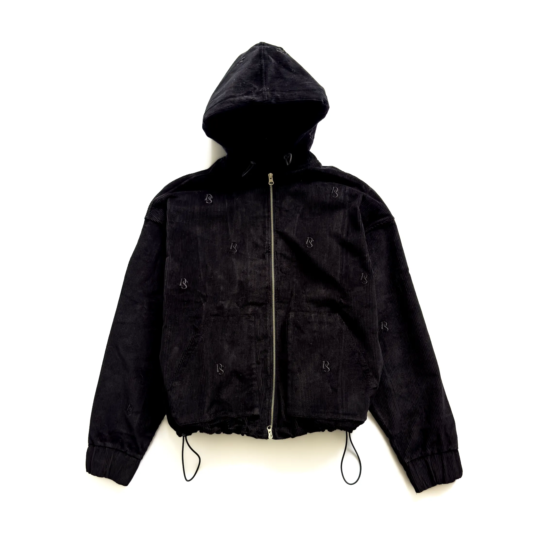 Black Corduroy  Zipper Jacket