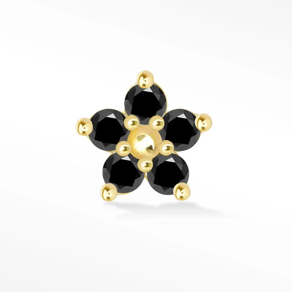 14k Yellow Buttercup Black Diamond Flat Back Earring