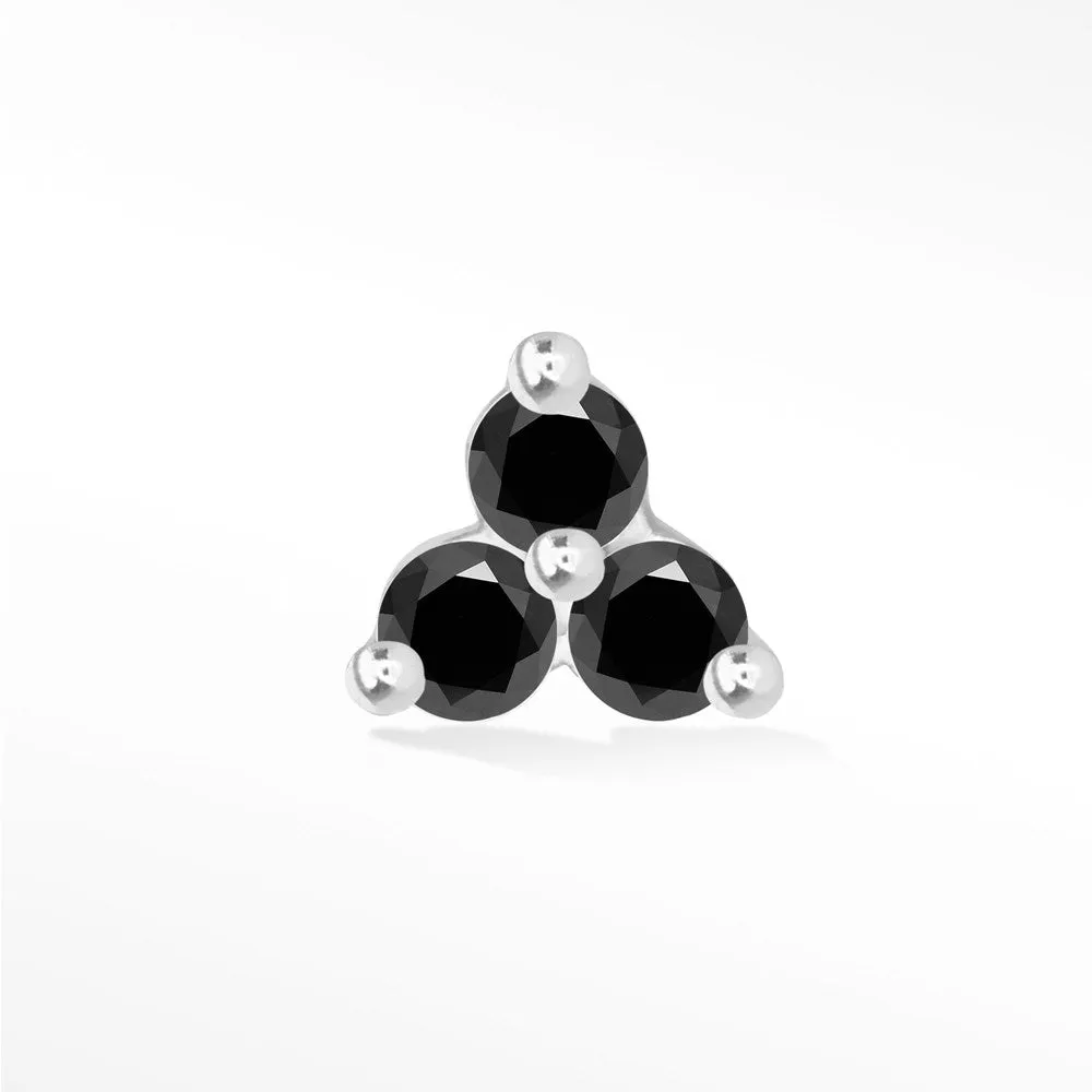 White 14k Trinity Black Diamond Flat Back Earring