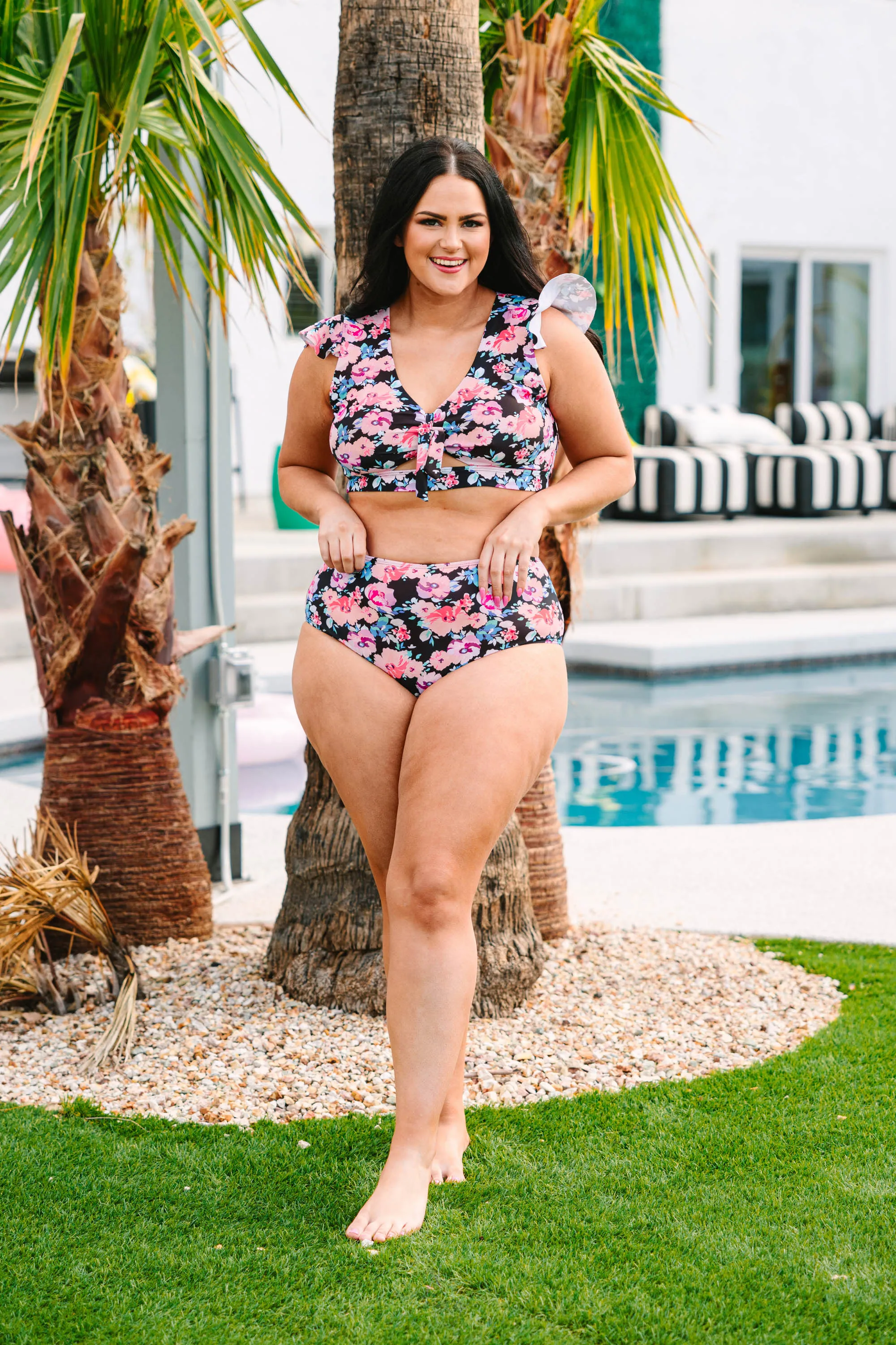 Black Floral Island Getaway Swim Bottom