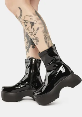 Black Glossy Vegan Leather Boots