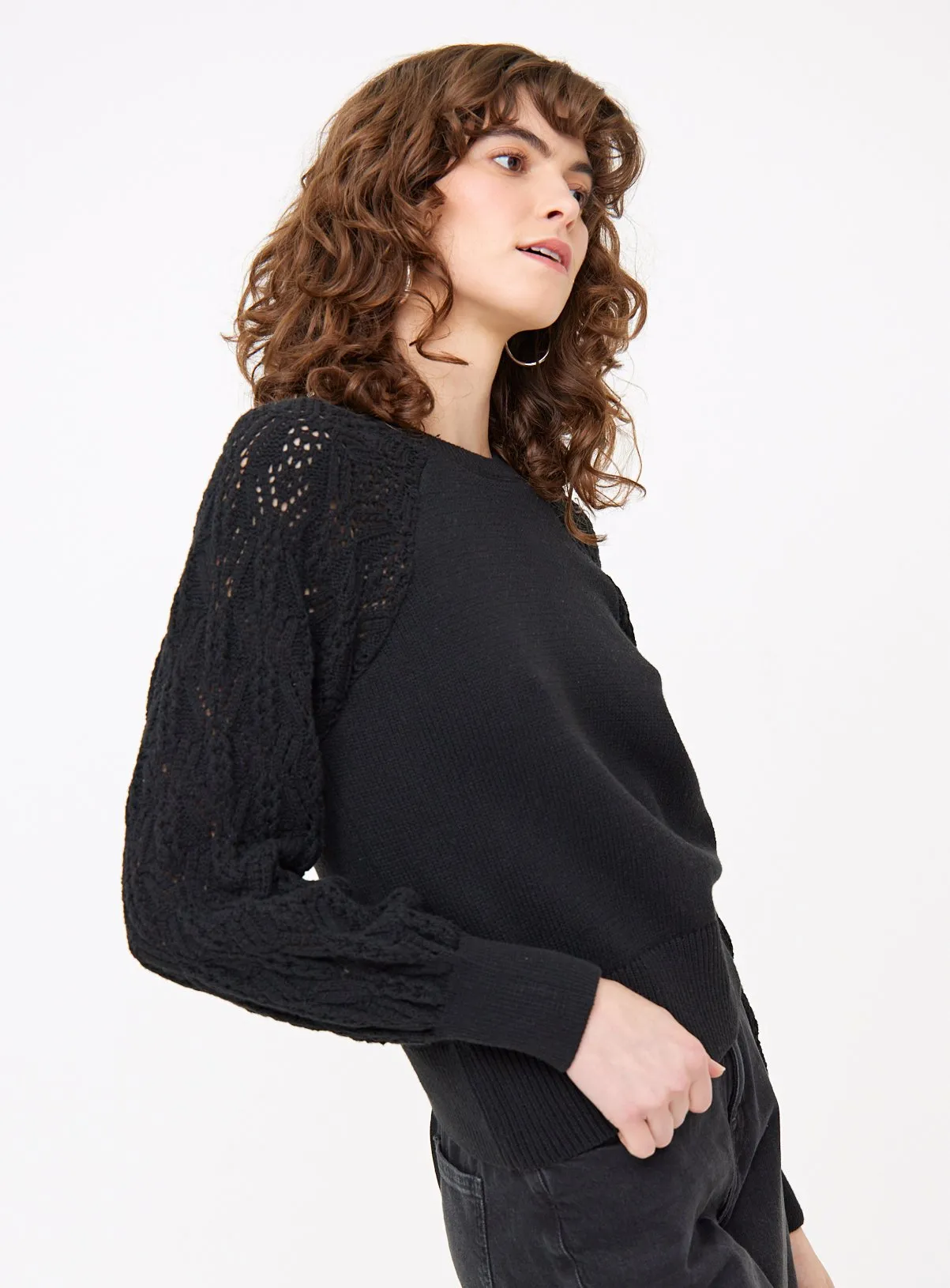 Black Lace Sleeve Knitted Jumper 18 - Shop Jumpers at Tu.