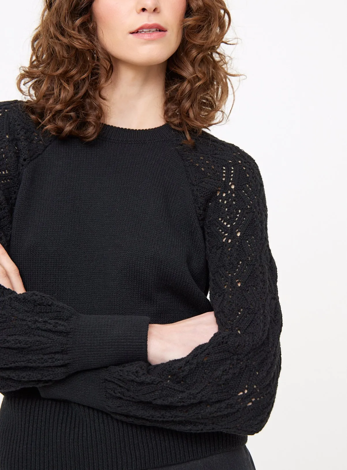 Black Lace Sleeve Knitted Jumper 18 - Shop Jumpers at Tu.