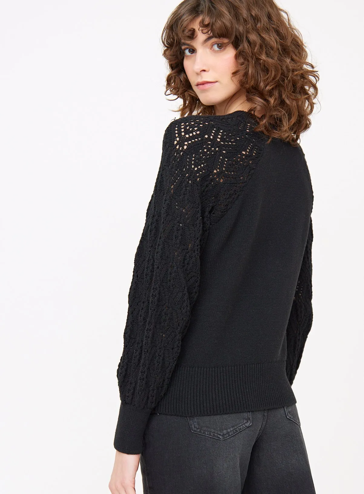 Black Lace Sleeve Knitted Jumper 18 - Shop Jumpers at Tu.