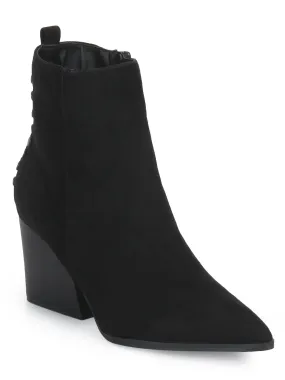 Black Micro Studded Block Heel Ankle Boots