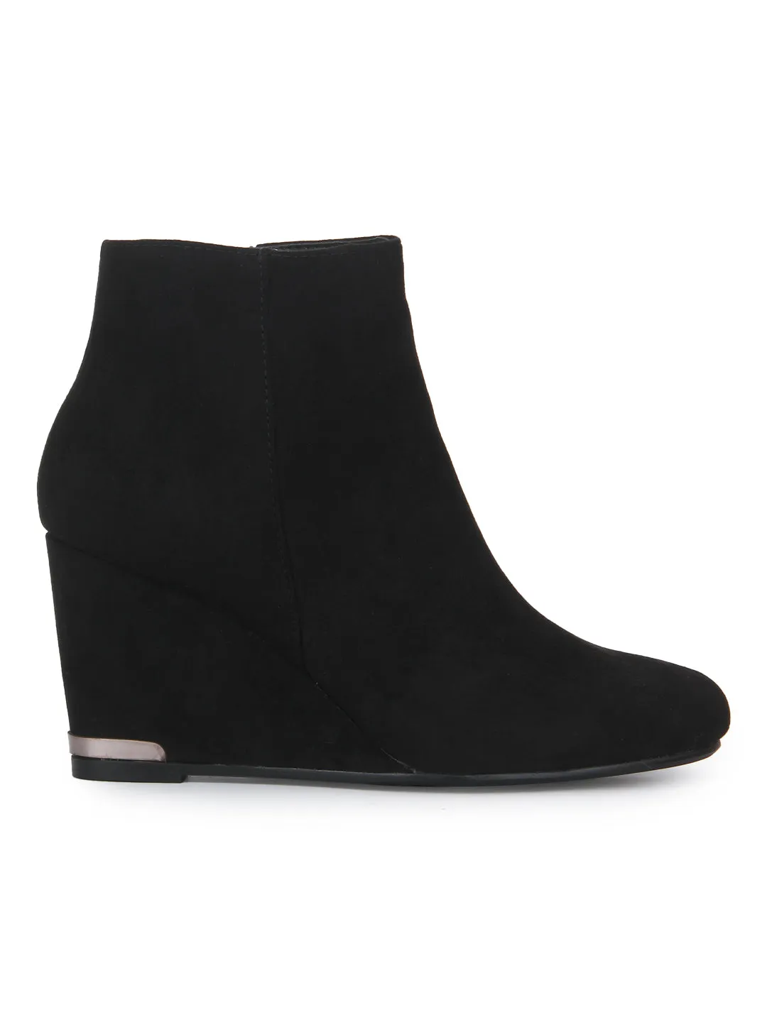 Black Micro Wedge Heel Ankle Boots