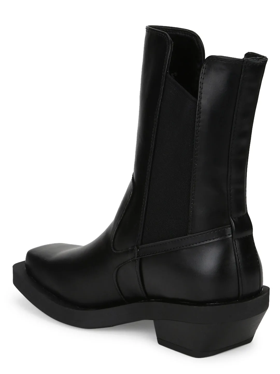 Black PU Ankle Riding Boots