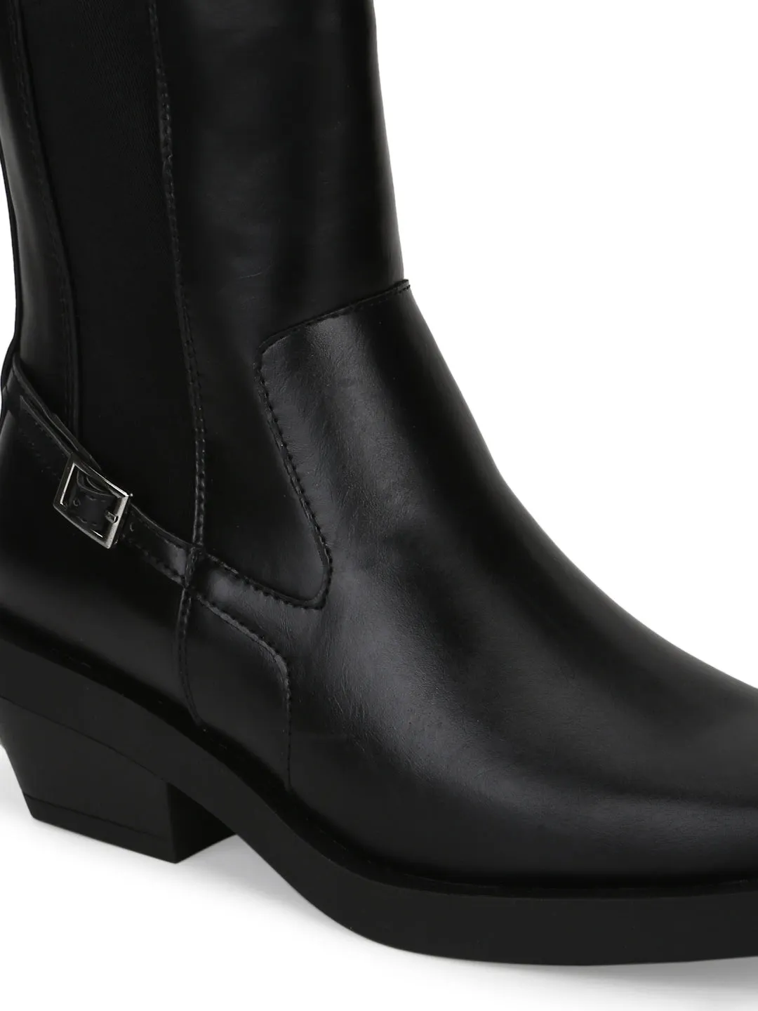 Black PU Ankle Riding Boots