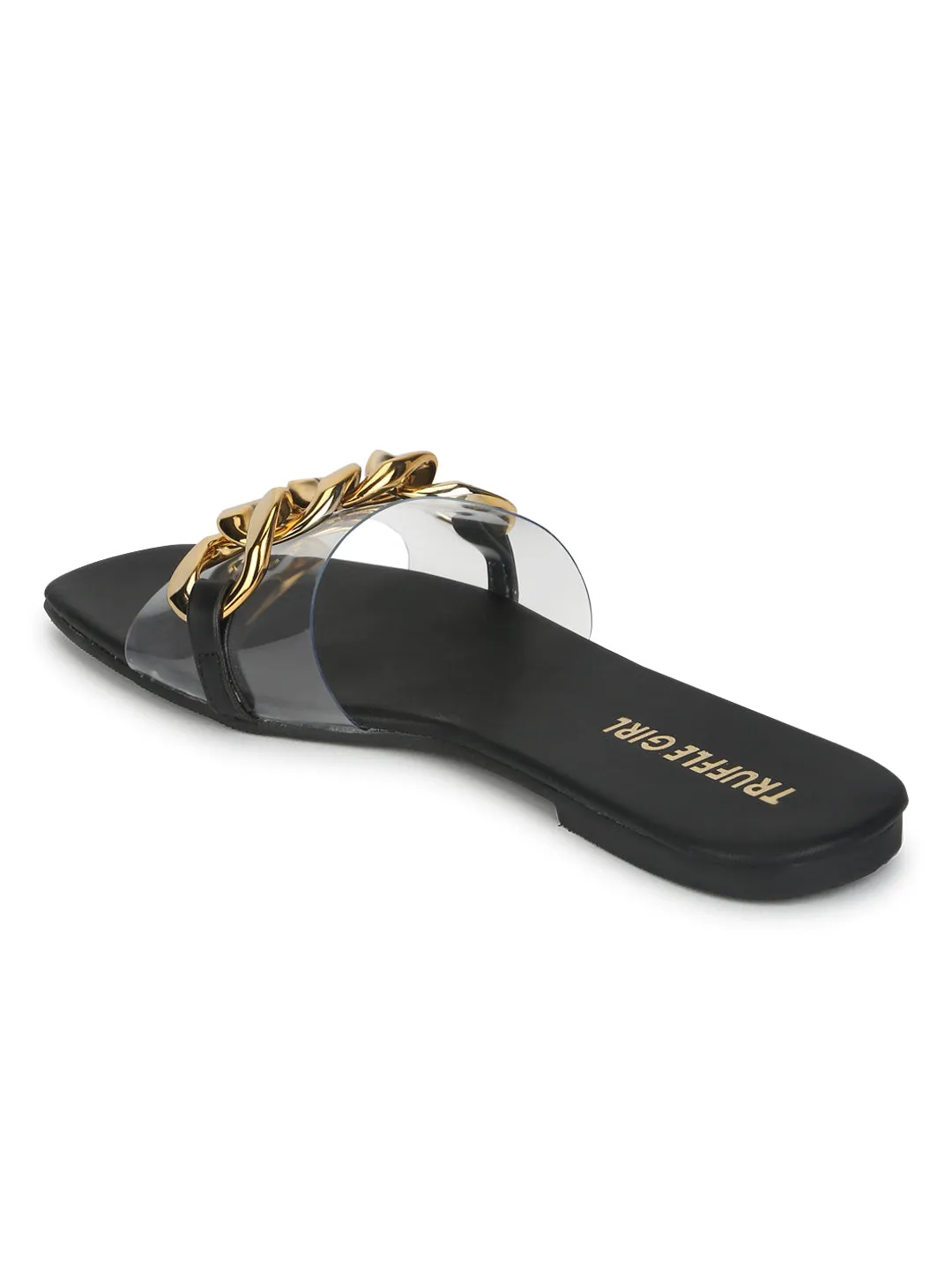 Black PU Gold Chain Slides