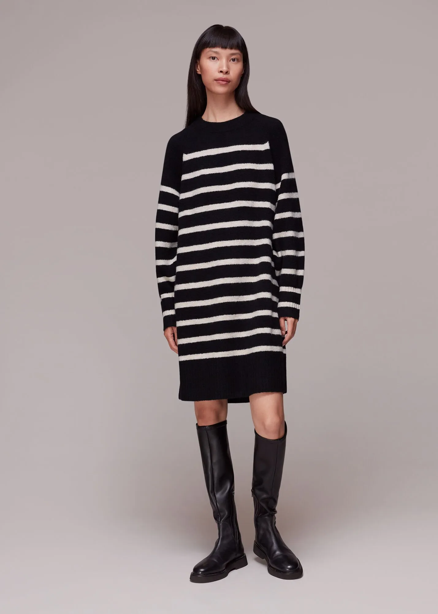 Black Stripe Crew Neck Knit Dress