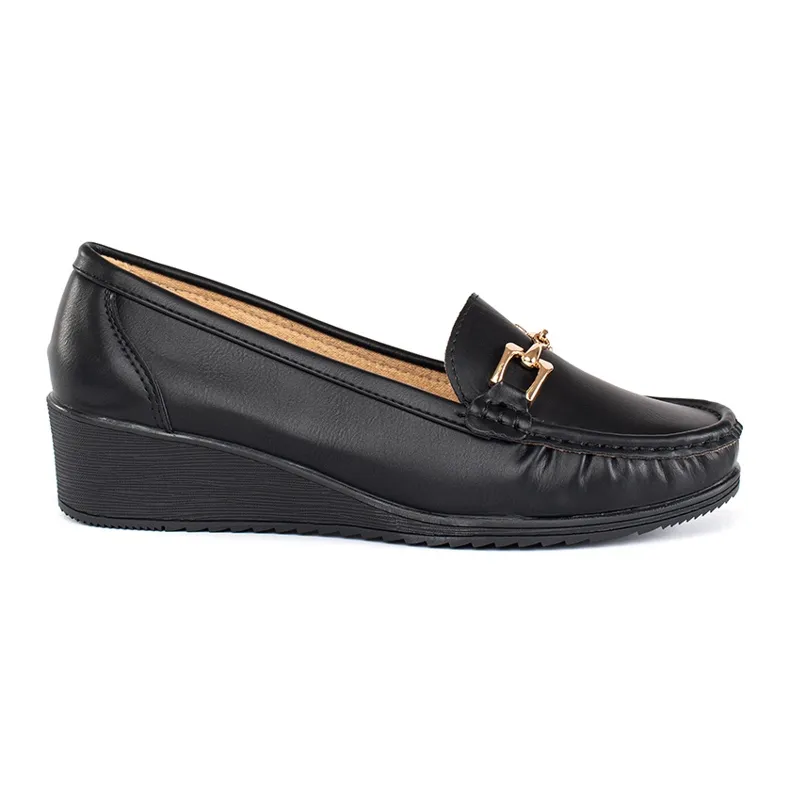 Black women's moccasins with buckle