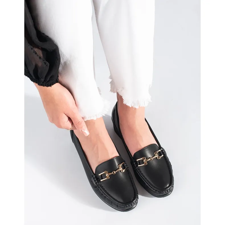 Black women's moccasins with buckle