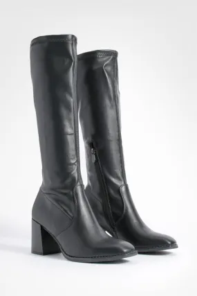 Block Heel Knee High Boots