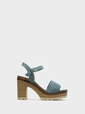 Blue Chunky Heel Sandals